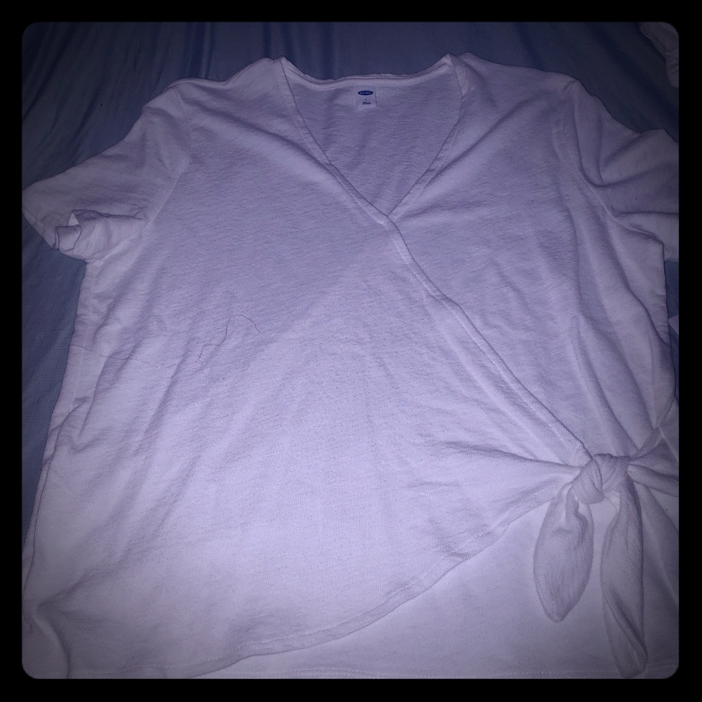 NWT Old Navy soft cotton white faux wrap shirt.